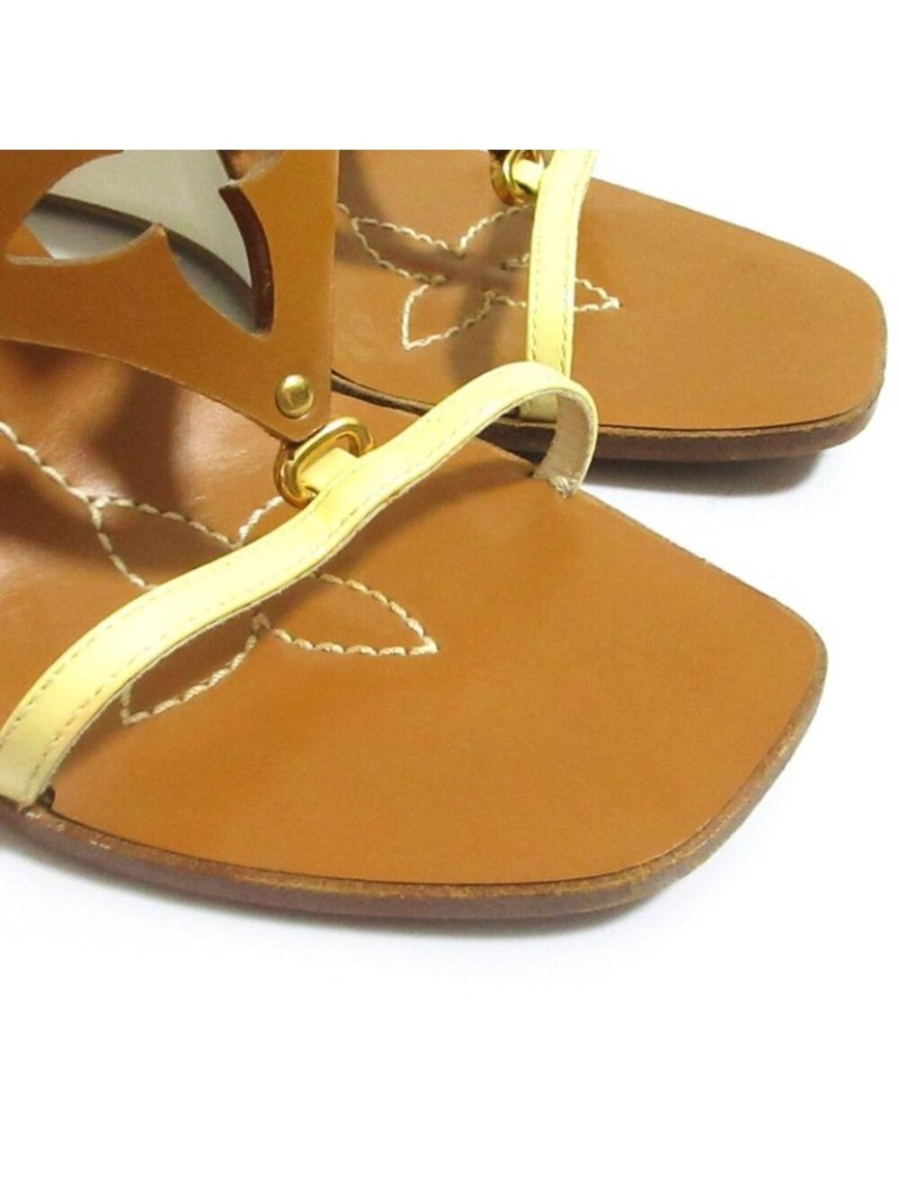 Louis Vuitton Monogram Strap Wedge Sole Sandals 35.5 Brown White - Picture 5 of 15